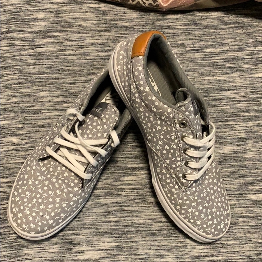 Vans size 7 gray with white flowers. Worn once